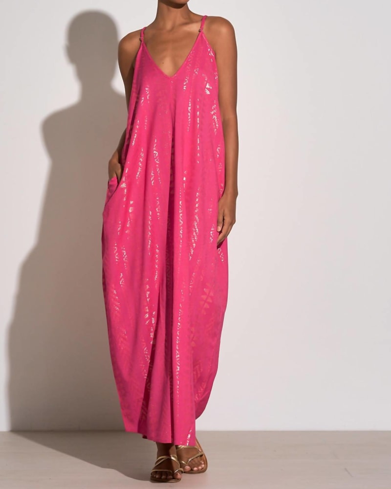 Front of a model wearing a size L Arrow Print Maxi Dress In Pink in Pink by ELAN. | dia_product_style_image_id:346690